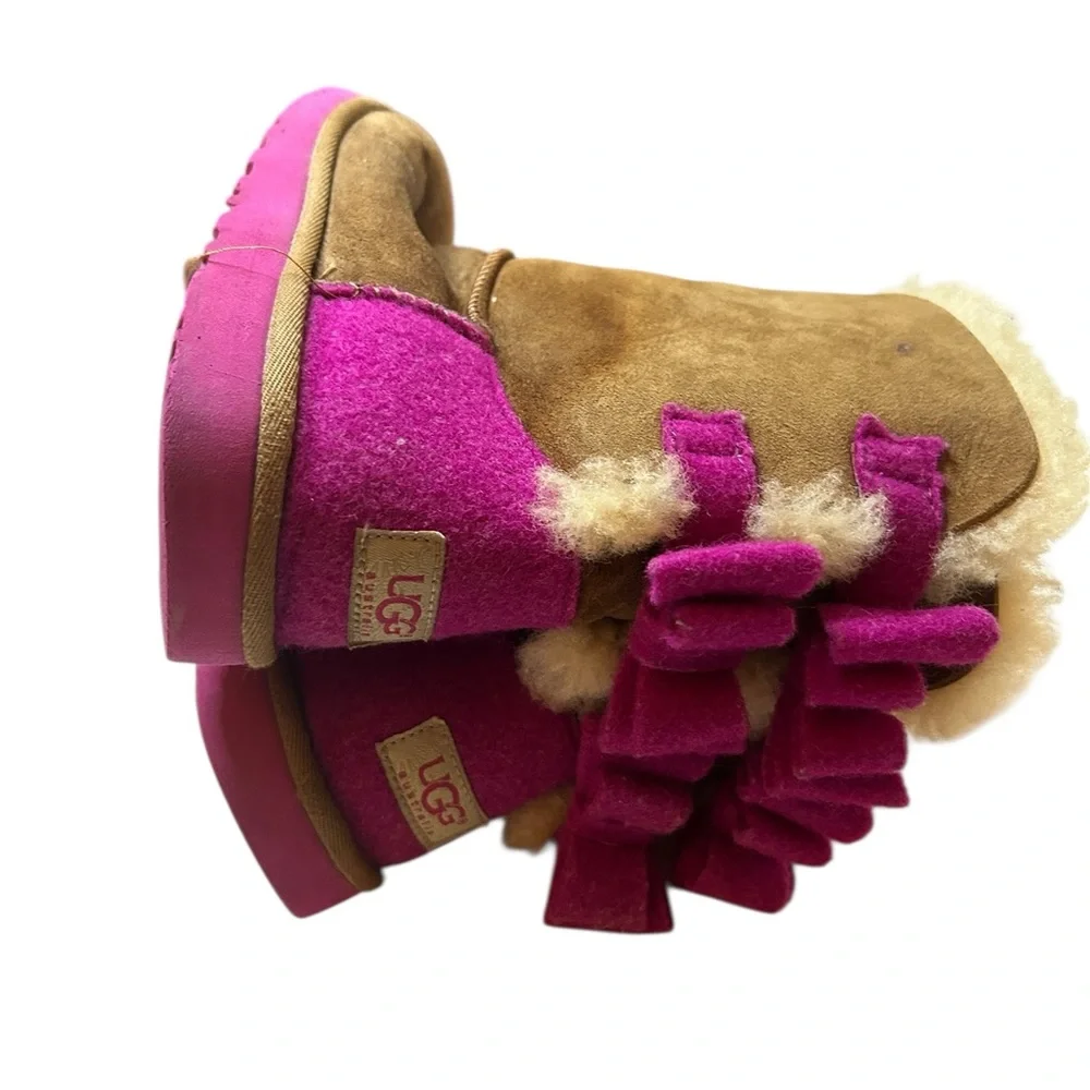 Coquette Ribbon Y2K Style UGG K Bailey Bow Cozy Sheepskin Boots w/ magenta bows